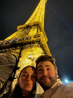Beneath the Eiffel Tower at night