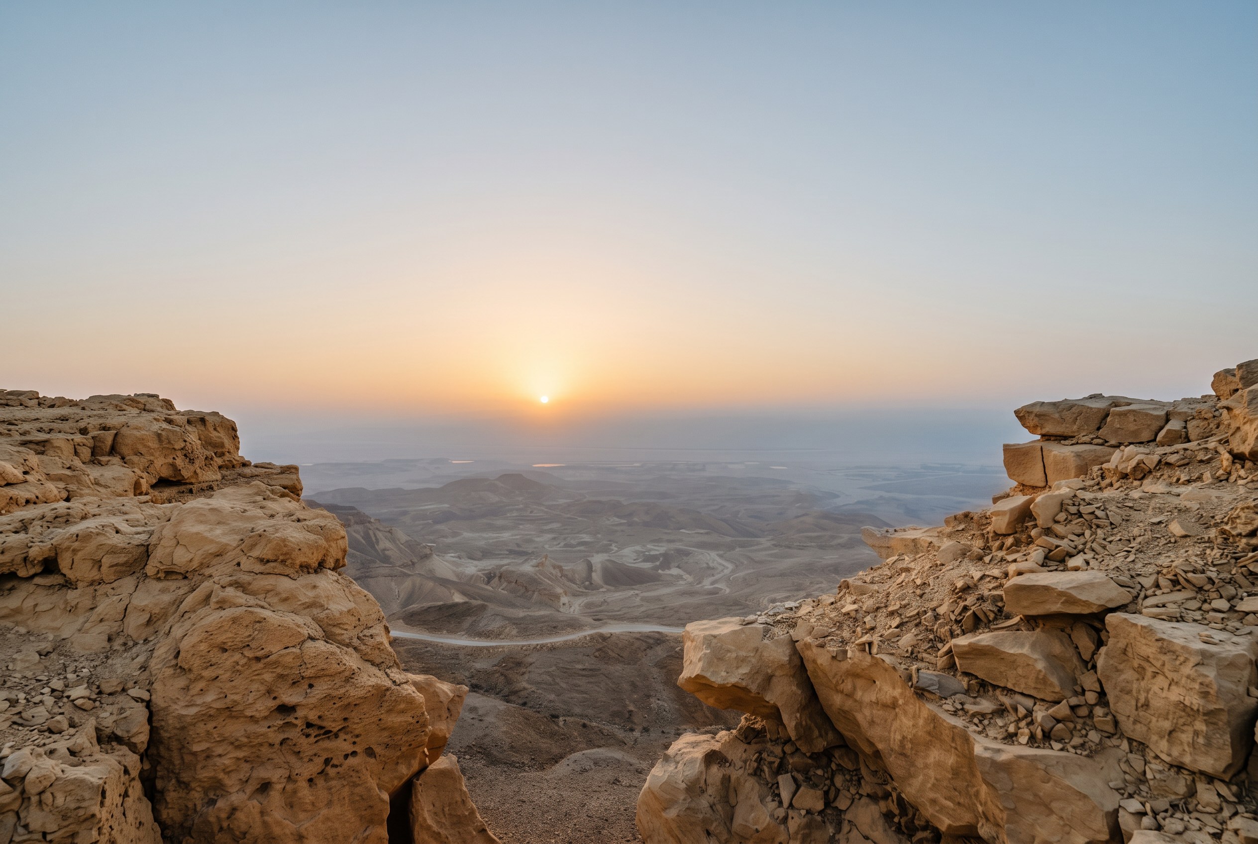 Sunrise over the Arava valley seen from the cliffs near Yotvata